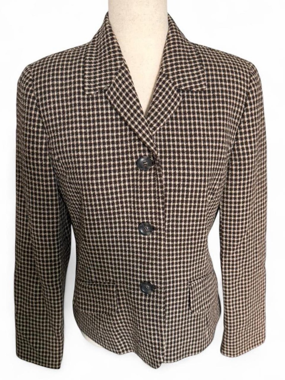 Ann Taylor Vintage Wool Blend Houndstooth Blazer Brown Academia 90s Size 8 Prep